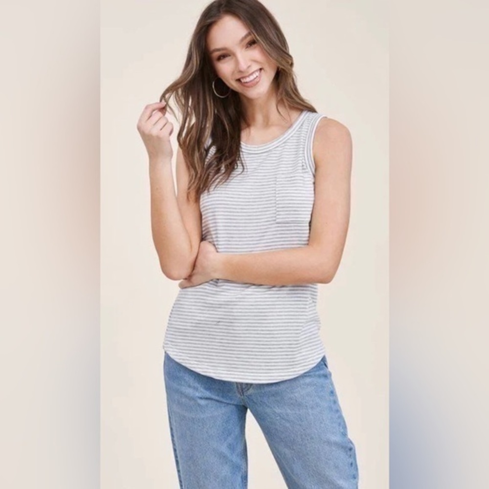 Merona white blue striped sleeveless tunic, T-shirt, size medium